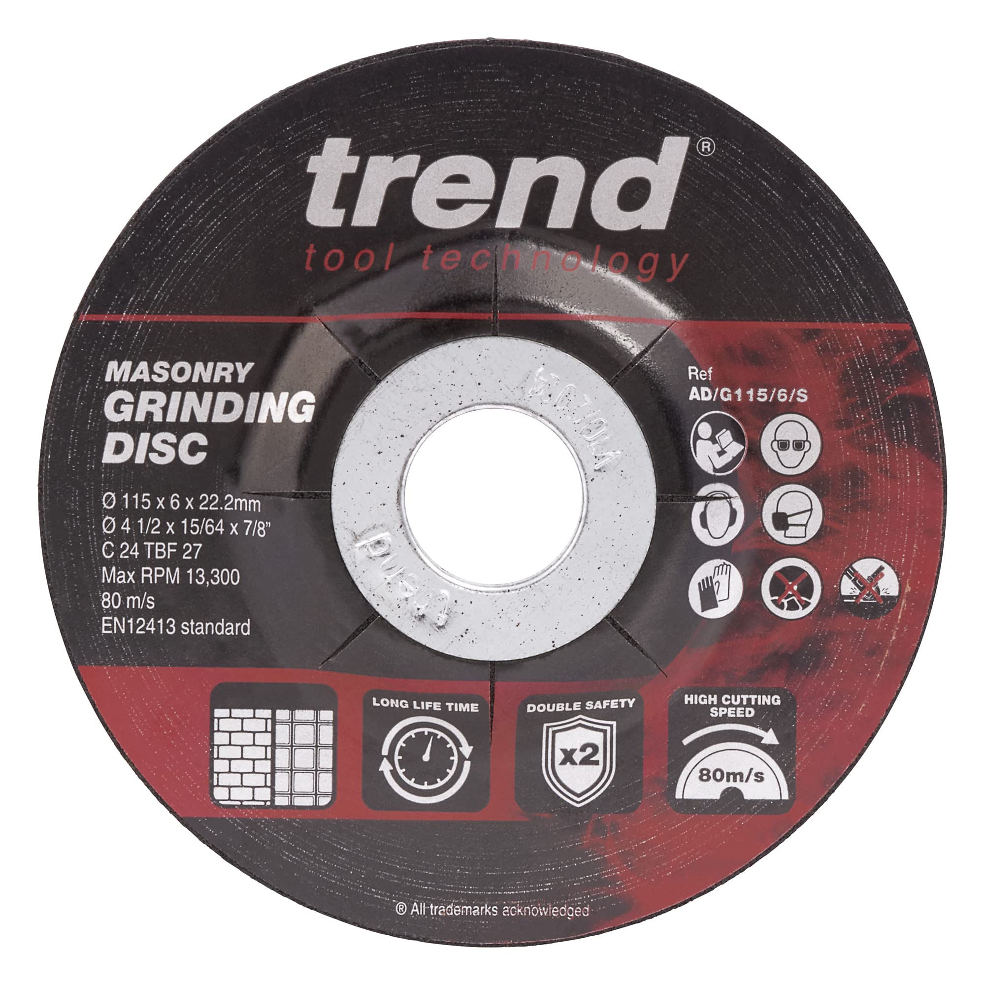 Trend 115mm 24 Grit Masonry Grinding Disc, 6mm Kerf, AD/G115/6/S, Pack of 10