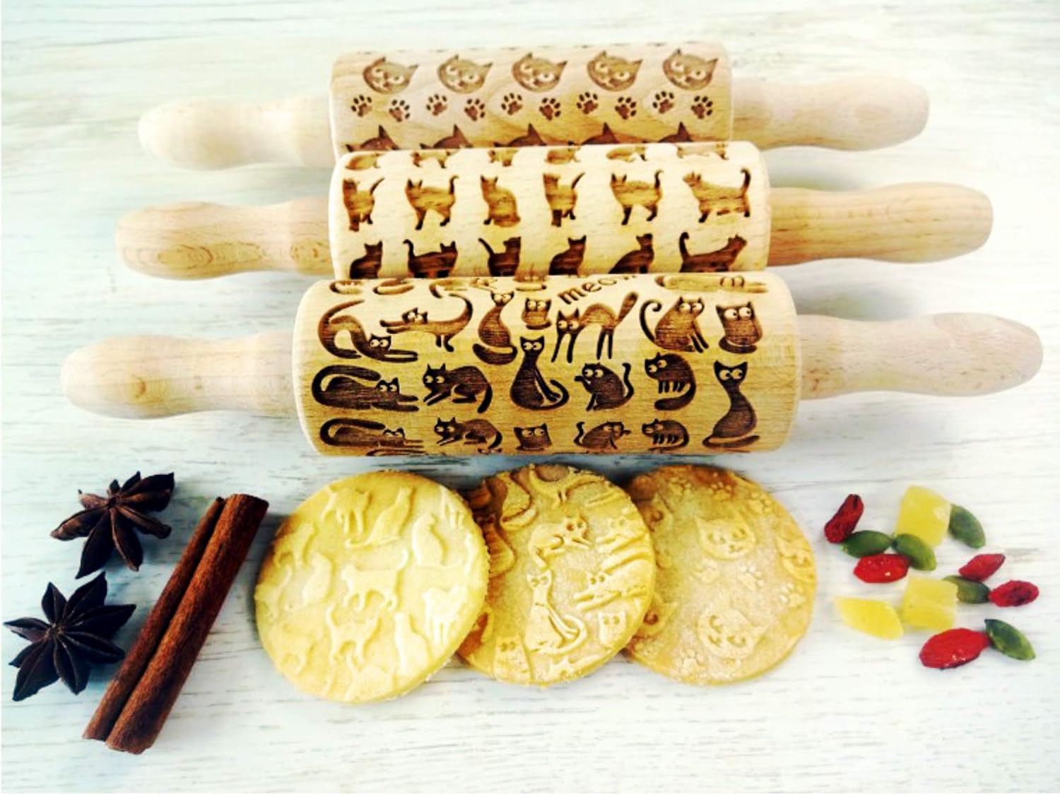 CATS 3 KID Rolling pin SET Wooden Laser Cut Mini Rolling Pins for