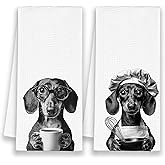 Xmsaitar Dog Dachshund Kitchen Towels Set of 2, Funny Cute Hand Bathroom Towels Gifts for Dog Lovers Chef, Black and White Retro Tea Dish Towel Decor for Coffee Bar Dining Room 16x24in
