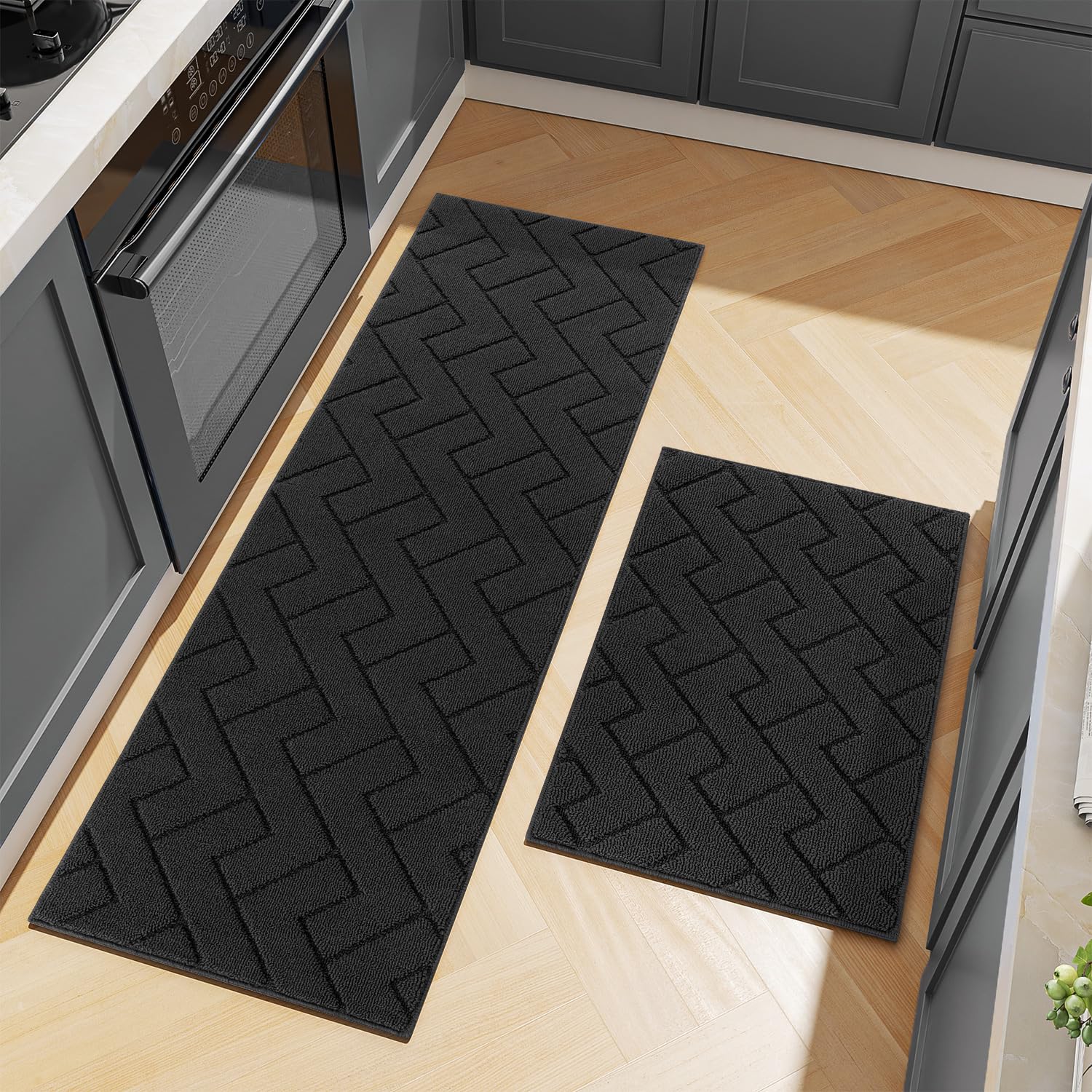 hicorfe Kitchen Rugs and Mats Sets,2 Pieces Super Absorbent Polypropylene Non-Slip Rug,Soft Comfort Floor Mat,Washable for Kitchen,Hallway,Office,Sink,Laundry(24" x 35"+24" x 71",Charcoal) Image hicorfe Kitchen Rugs and Mats Sets,2 Pieces Super Absorbent Polypropylene Non-Slip Rug,Soft Comfort Floor Mat,Washable for Kitchen,Hallway,Office,Sink,Laundry(24" x 35"+24" x 71",Charcoal) Image