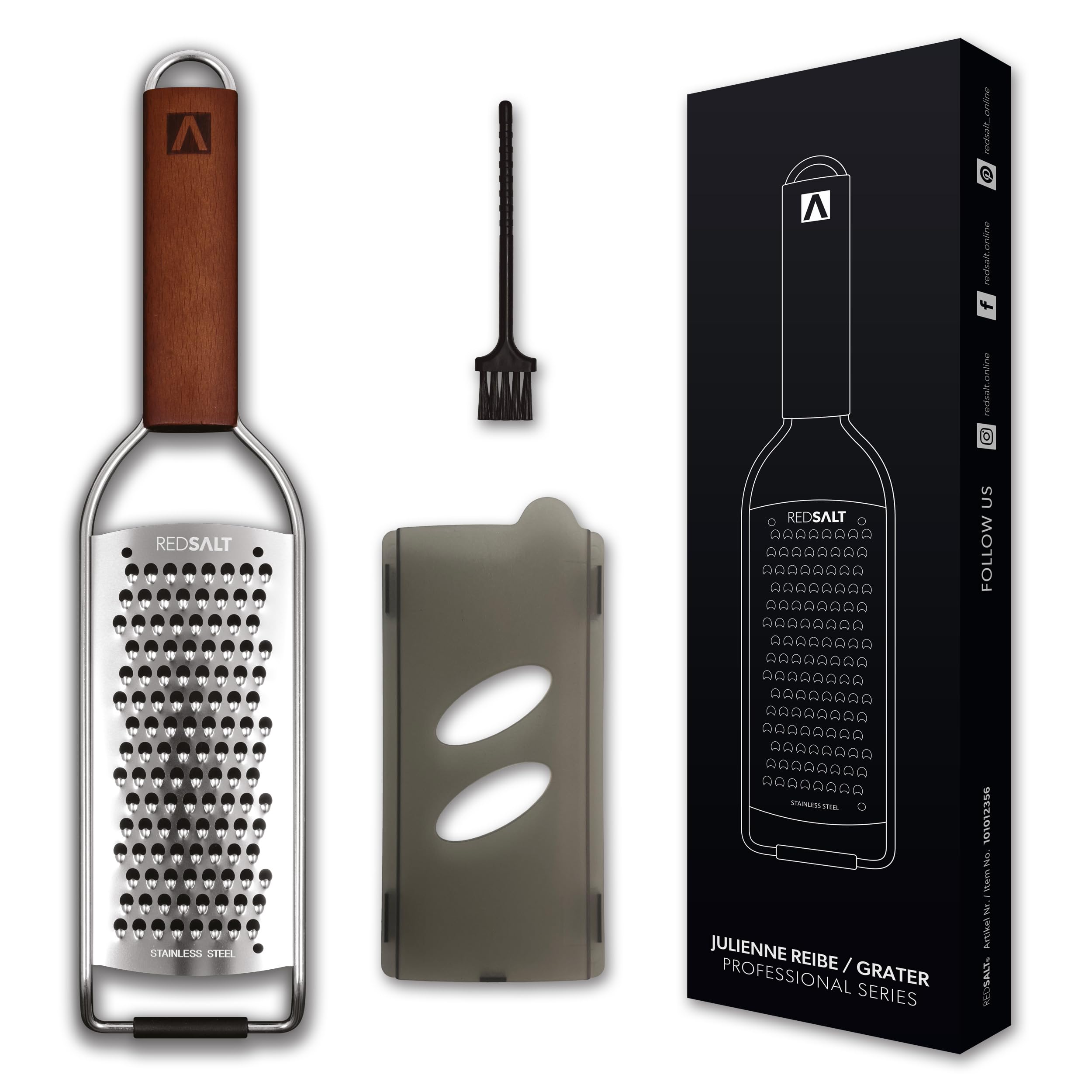 REDSALT® Premium Coarse Julienne Grater INOX 304 18/10 Stainless Steel rasp Wooden Handle for Cheese pecorino Parmesan Vegetable Carrot Potato Zucchini Celery | Fruit Apple pear | Professional Slicer — image 1