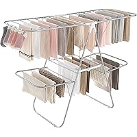 SONGMICS Clothes Drying Rack, Foldable 2-Level Laundry Drying Rack, Free-Standing Laundry Airer, with Height-Adjustable Wings