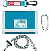 Rough Enough Kids Wallet for Boys Teen with Neck Lanyard Strap Keychain Zipper Coin Pocket Card Holder Light Blue Canvas