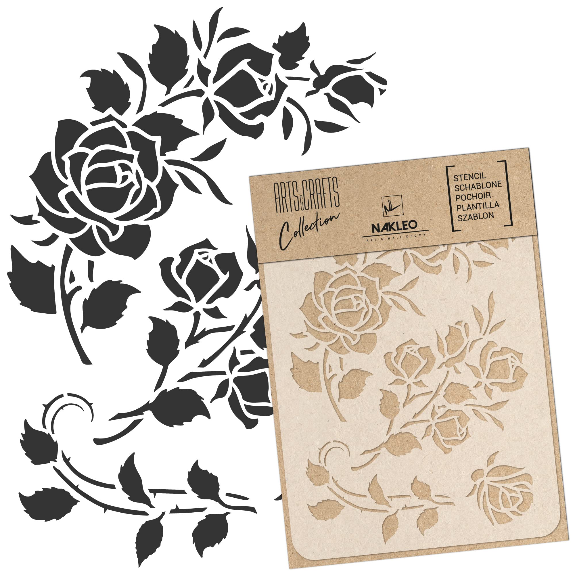 NAKLEO Painting Stencil for Crafts A5 15x21cm, Rose Flower Ornament Pattern, Reusable Plastic DIY & Scrapbooking Drawing Template, Decoupage Art Home Decor, Wall Wood Fabric Furniture