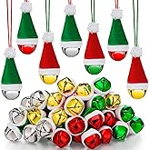 Henoyso 36 Pcs Christmas Santa Hat Jingle Bell Necklaces Bulk Large Bell Necklaces Red and Green Santa Hat Jingle Bell Ornaments for Kids Women Party Supplies Holiday Decoration