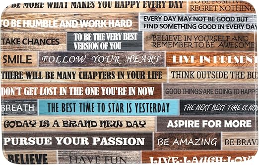Amazon Com Uphome Rustic Bathroom Rugs 16x24 Inch Inspirational Motivational Non Slip Vintage Flannel Foam Bath Mat With Design Retro Brown Wooden Grain Letter Saying Absorbent Floor Carpet Kitchen Dining