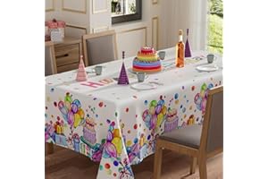 XCHI Happy Birthday Cake Gifts Colorful Balloons White Tablecloth Rectangle Washable Table Covers for Indoor Outdoor Dining Table Home Party Decorations 60x84 Inch