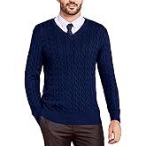 Kallspin Mens V Neck Sweater Wool Blend Cable Knit Pullover Long Sleeve Casual Business Winter Fall Knitwear