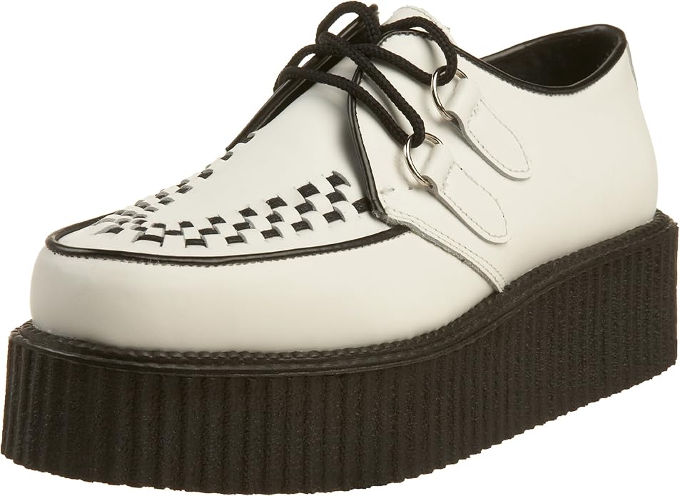 Pleaser Creeper402 Shoe, White Leather, 4 M US Men/6 M US