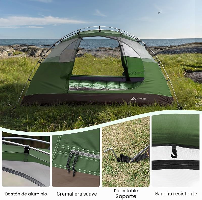 Tienda de Campaña, Tienda Campaña 2 Personas, Carpa Ultraligera 3-4 Temporadas, Resistente al Agua y al Viento Fácil de Instalar, Adecuada para Viajes, Camping, Senderismo