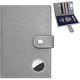 Genuine Leather Passport Holder for Travel, RFID Blocking Passport Wallet with Tracker Holder, Slim Passport Cover Travel Wallet for Women Men, Airport Essentials (Gray)