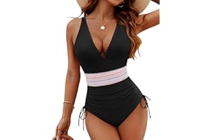 Blooming Jelly Women Tummy Control Swimsuits One Piece Slimming Modest Bathing Suit Color Block Drawstring Swim Suits