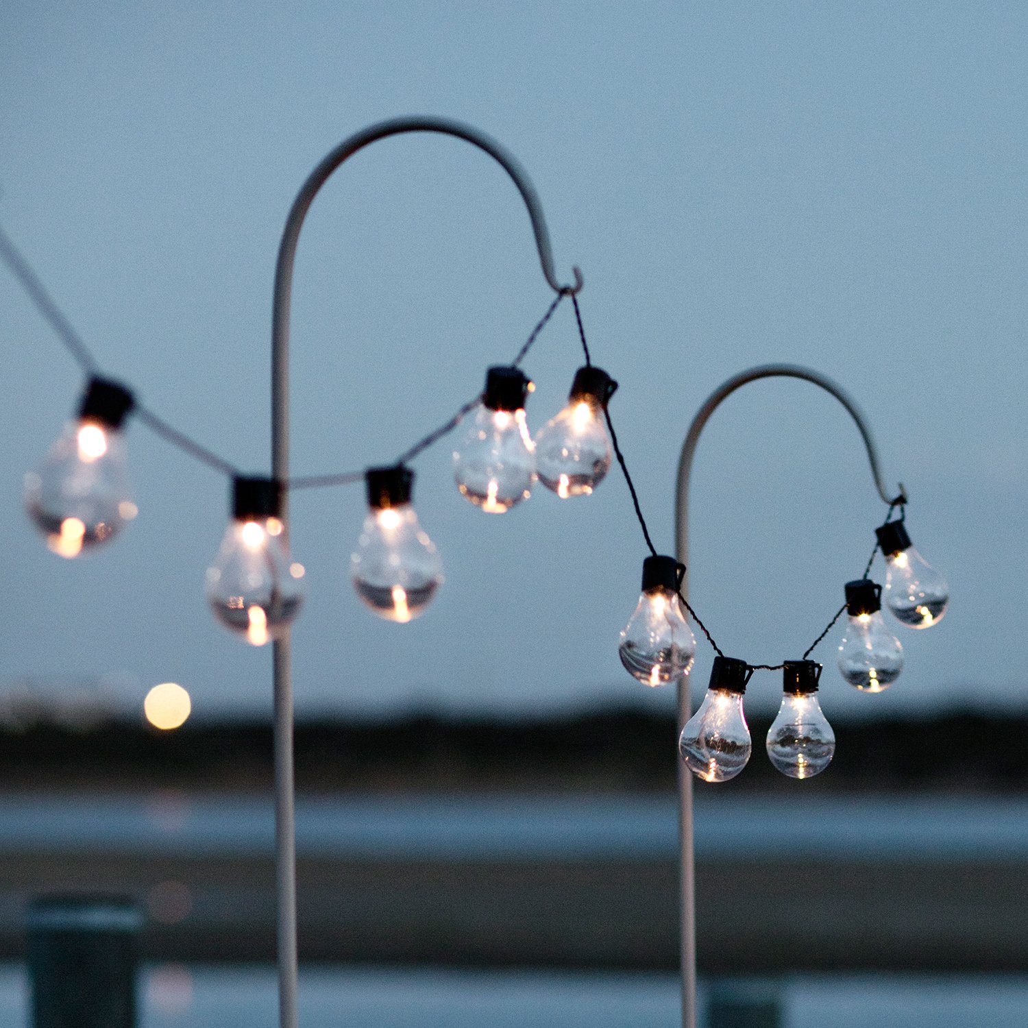 Lights4fun 10 Super Bright Warm White LED Solar Powered USB Rechargeable Outdoor Garden Clear Bulb Festoon String Lights Black Cable 5m Fully Waterproof IP44