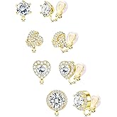 BESTEEL Clip on Earrings Women - Hypoallergenic Non Pierced Earrings Small Cubic Zirconia Flower Heart Square Twist Knot Fake Earring Set Wedding Dance Gift