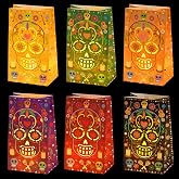 Antenda 30 Pcs Dia De Los Muertos Decorations Luminary Bags, Day of The Dead Diwali Decor Flame Resistant Candle Bag - Halloween Candy Bag Mexican Fiesta Party Altar Favors Supplies