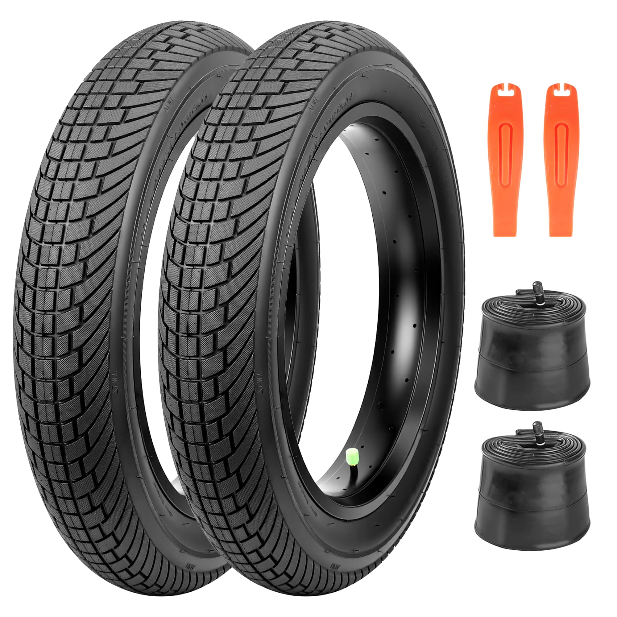 Photo 1 of MAKELEN 20x4.0 Fat Bike Tires 2-Pack - All-Terrain Bicycle & E-Bike Tires with Shallow Block Tread for Superior Grip, Excellent Water Dispersion (Black(2 Tires&2Tubes), 20x4)