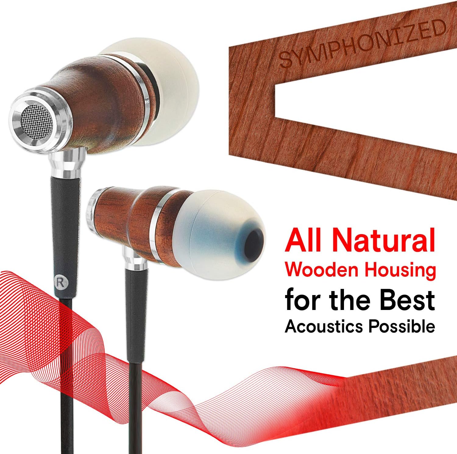 Symphonized Premium Wooden Wired Earphones with Microphone, Deep Bass Sound, 90% Noise Cancelling 3D Sound - Image 3