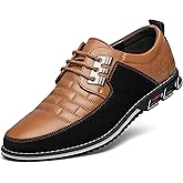 Men's Premium Leather Dress Shoes Comfort Business Casual Oxford Shoes Fashion Dress Sneakers Soft Loafers Derby Shoe for Office Working Walking Driving