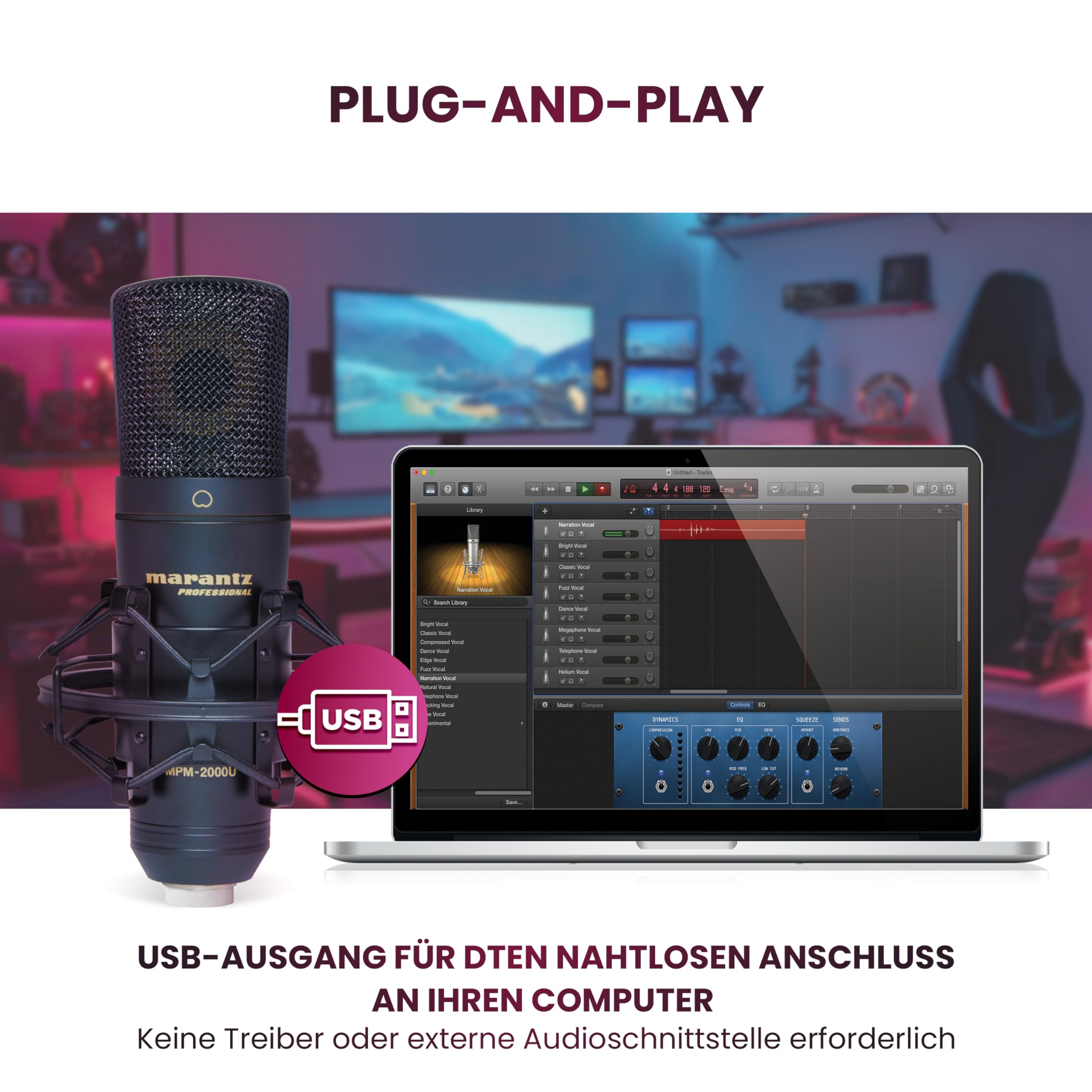 Marantz Professional MPM-2000U - USB-Kondensatormikrofon für Gaming, Streaming, Podcasting und PC/Mac-Aufnahmen - Cardioid, Shockmount, USB-Kabel und Transportetui inklusive, Schwarz 4