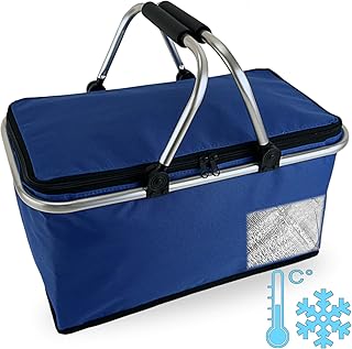 Cepewa Einkaufskorb faltbar mit Thermofunktion 30 L Kühltasche Thermokorb Picknickkorb Isoliertasche (blau mit Thermofunktion)