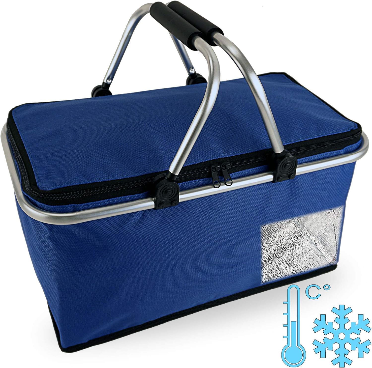 Cepewa Einkaufskorb faltbar mit Thermofunktion 30 L Kühltasche Thermokorb Picknickkorb Isoliertasche (blau mit Thermofunktion)