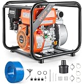 VEVOR Gas Powered Water Pump, 2 in, 142 GPM 7HP Semi Trash Water Transfer Pump Portable, Gasoline Engine with 25 ft Discharge Hose, Heavy Duty Frame, Cast Iron Impeller, for Irrigation, Ponds, Pools