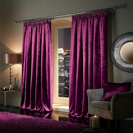 Viceroy Bedding Pair Of Heavy Crushed Velvet Curtains Pencil Pleat