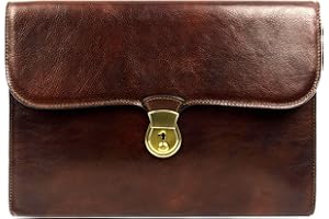 Time Resistance Leather Portfolio with Key Lock - Handmade Full Grain A4 Document Business Case Holder Briefcase