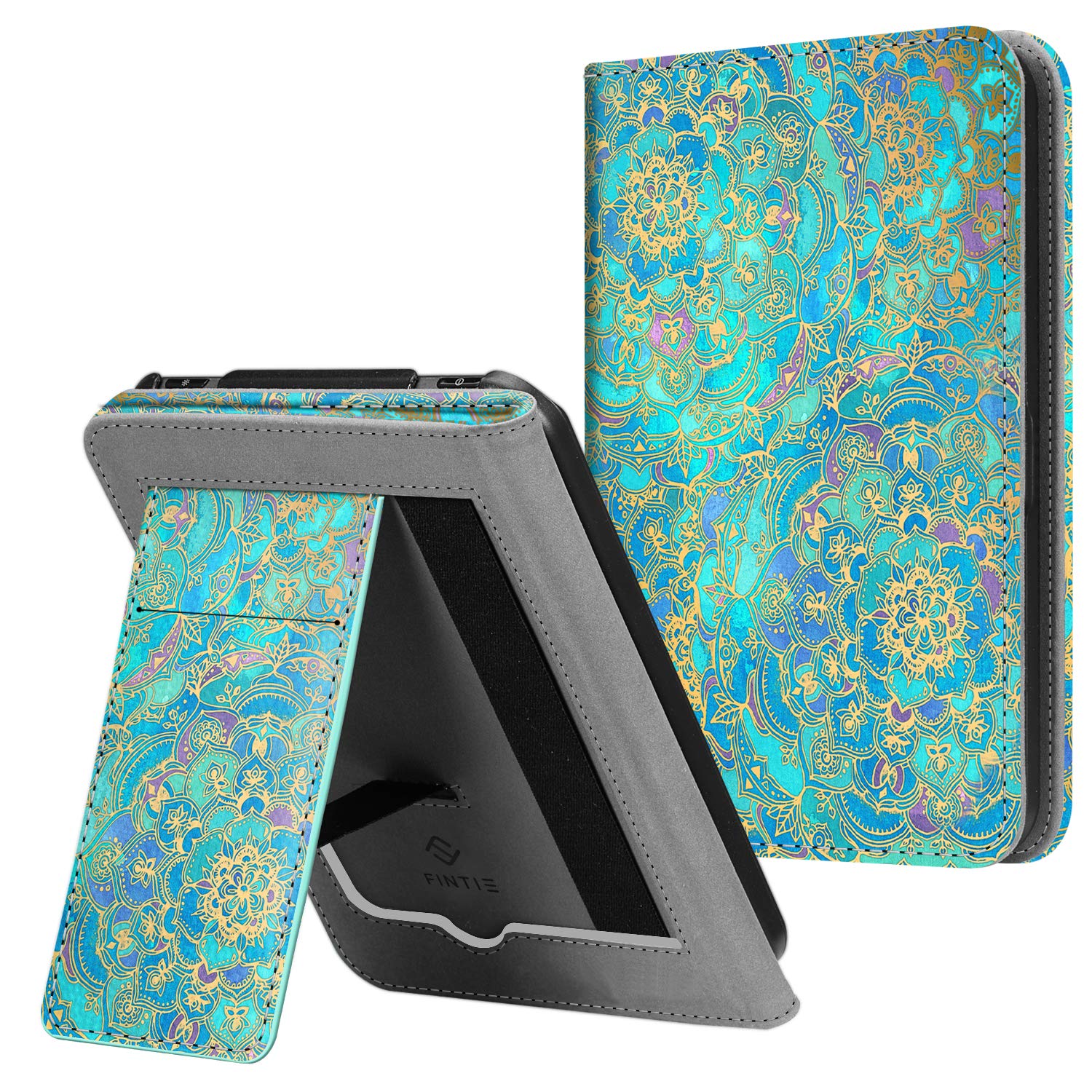 FINTIE Stand Case for Tolino Vision 1/2/3/4 HD & Tolino Shine 2 HD, Folio Premium PU Leather Protective Cover with Card Slot and Hand Strap, Shades of Blue