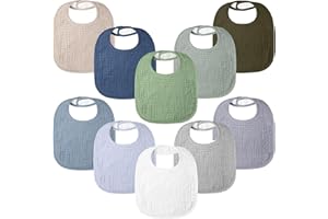 BEARMOSS 100% Cotton Muslin Baby Bibs 10-Pack Baby Drool Bibs for Unisex Baby Toddlers Infant Newborns Drooling and Teething