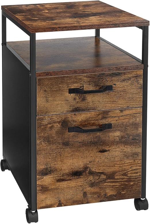 Vasagle Rolling File Cabinet Mobile Office Cabinet On Wheels With 2 Drawers Rustic Brown Uofc71x Amazon Ca Home Kitchen