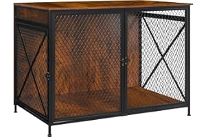 DWANTON Dog Crate Furniture, 42.5" L Three-Door Wooden Dog Kennel Indoor, Connectable Expansion, Wooden Dog Crate Table for Small/Medium/Large Dog, Dog House, Dog Cage Large, Rustic Brown