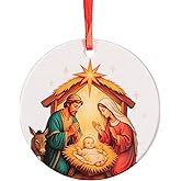 Holy Family Praying Acrylic Ornament - Catholic & Christian Christmas Decor - Nativity Religious Decorative Hanging Ornaments for Tree