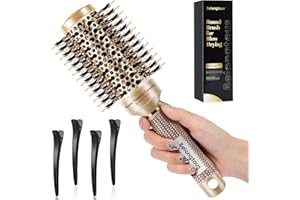 Belongtous Round Brush, Nano Thermal Ceramic & Ionic Tech Round Barrel Boar Bristles Hair Brush, Roller Brush for Blow Drying, Curling, Straightening and Hair Styling, 4 Free Clips (1.7 Inch, 45mm)