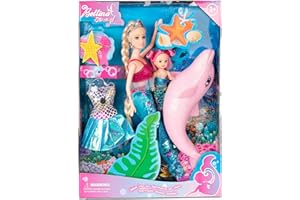 YELLOW RIVER Princess Doll with Little Mermaid & Pink Dolphin Playset, Blonde Hair Dolls Toys with Accessories, Gift for 3 to 7 Year Old Girls