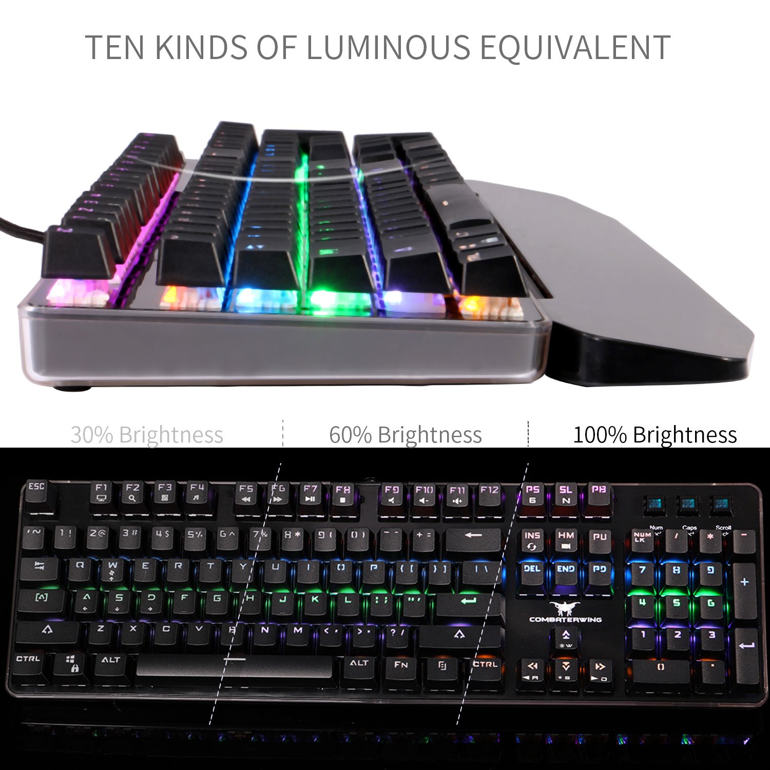 Combaterwing Teclado Gaming Mecánico con Cable de 104 Teclas con Retroiluminación RGB y Switches Blue(Negro)