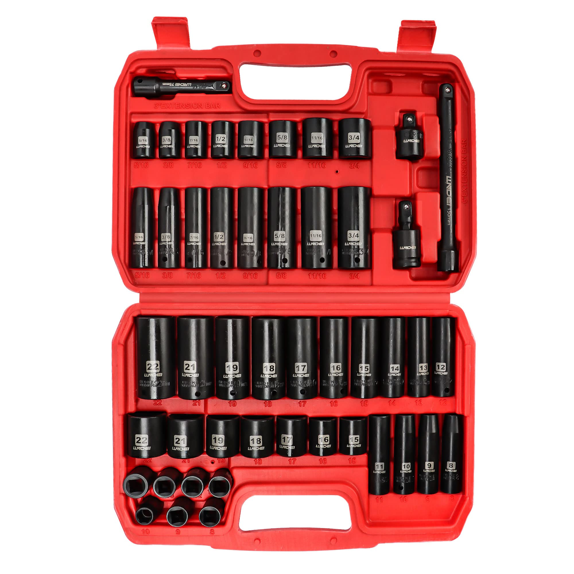 LLNDEI 3/8" Drive Impact Socket Set SAE and Metric