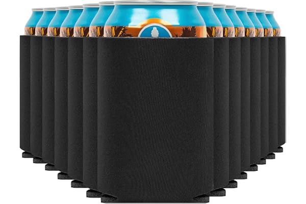 Blank Beer Can Coolers Sleeves (30-Pack) Soft Insulated Beer Can Cooler Sleeves - HTV Friendly Plain Black Can Sleeves for So