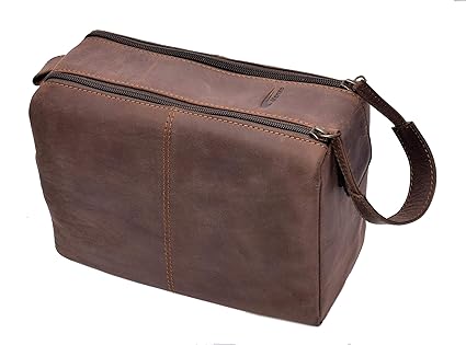 Menzo Leder Kulturbeutel, Kulturtasche, Toilettentasche für die Reise, Herren und Damen (Marrone)