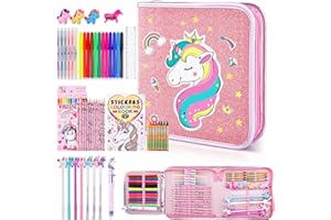 MAIGOZON 53PCS Fruit Scented Markers Set - Art Coloring Drawing Kits for Kids with Unicorn Pencil Case, Art Supplies for Kids Ages 4 6 8,Stationary Set Pencil,Crayon&Markers Stuff,Birthday Gifts Toys for Girls