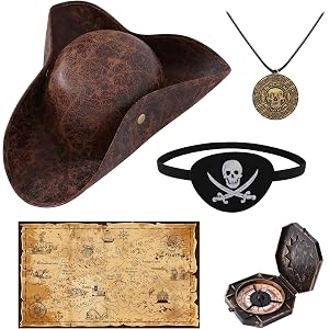 WooHand Adult Pirate Costume Pirate Hat Accessories Men Women Pirate Kit | Vintage leather tan tricorn hat pirate eye patches