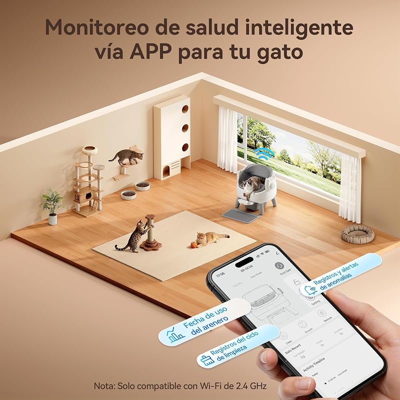 Caixa de areia auto-limpante para gatos de design aberto, degrau de entrada