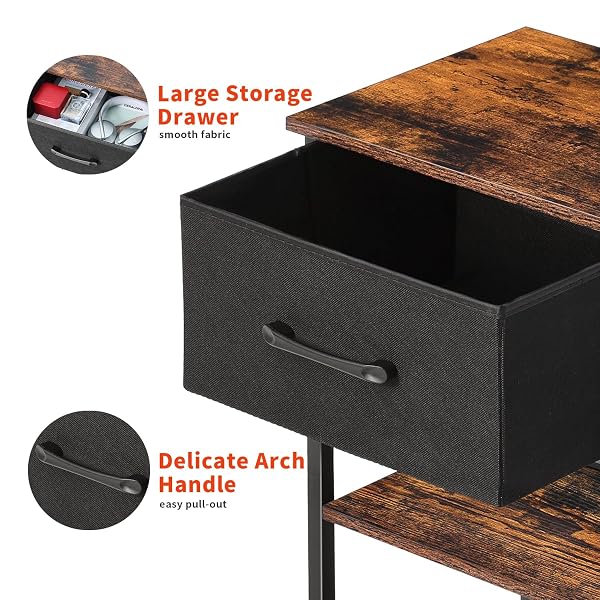 LAKEMID NIGHTSTANDS SET OF 2 WITH CHARGING STATION AND DRAWER, END TABLE BEDSIDE TABLE WITH 20 COLORS LED LIGHT STRIP AND 2 LAYERS SHELF FOR BEDROOM LIVING ROOM SOFA COUCH (BLACK)