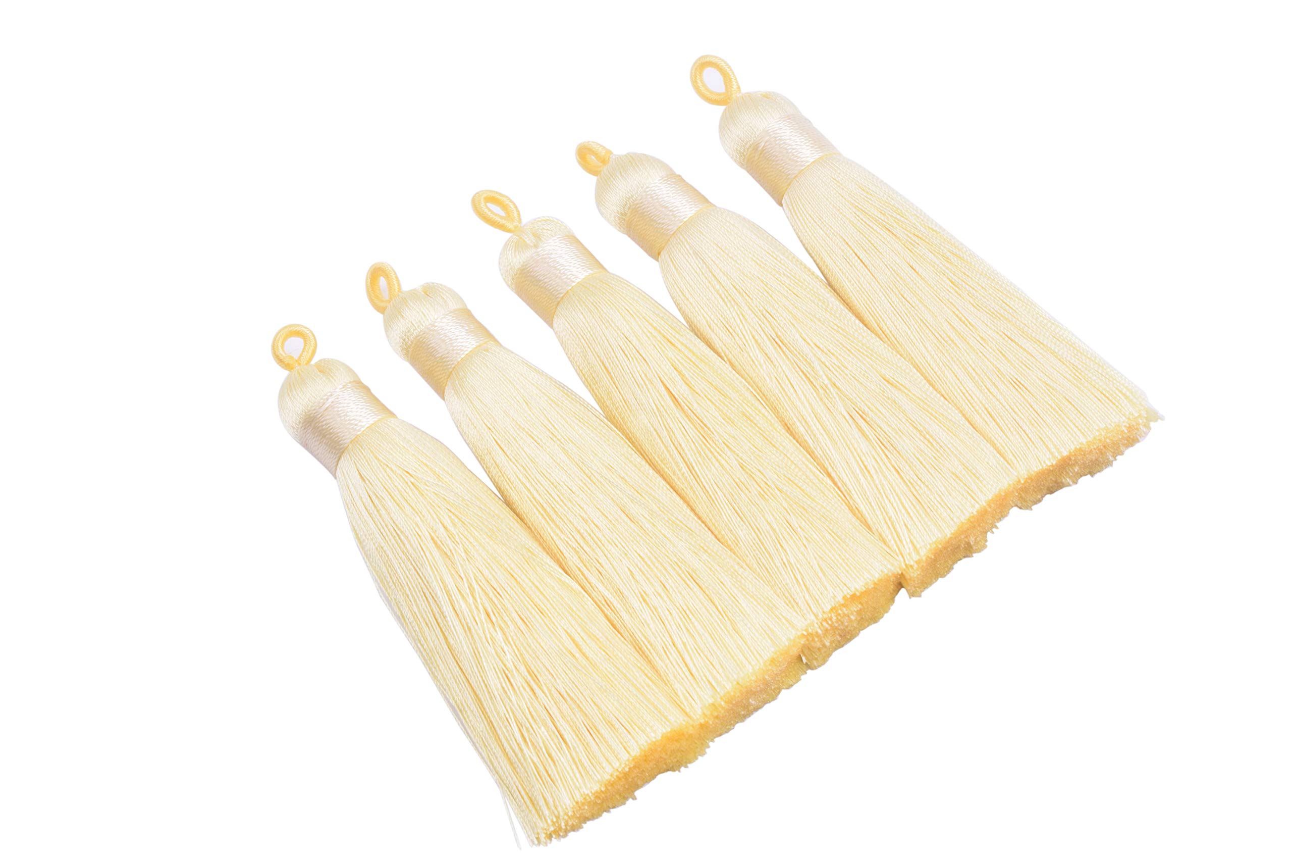 KONMAY 10pcs 3.4''(8.5cm) Handmade Imitation Silk Tassels with Hanging Loop for Jewelry Making (Cream)
