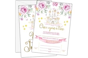 BESHOUL Birthday Invitations - Princess Birthday Invites with Envelopes(25-Count) - Magical Kingdom Castle Fill-in Party Invite Cards for Girls Kids Party Supplies Favors Decorations - A10