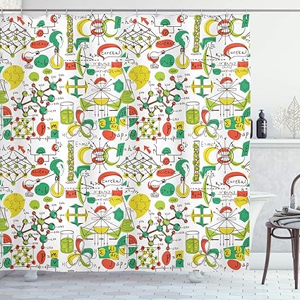 Ambesonne Colorful Shower Curtain Science Lab Objects Doodle Like