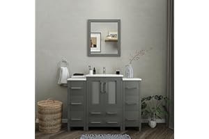 Vanity Art 48 Inch Under Mount Single Sink Bathroom Vanity Cabinet with 1 Mirror, Ceramic Top Bathroom Cabinet Compact Set wi