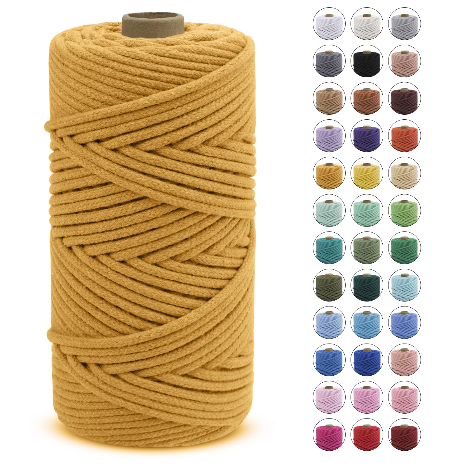LEREATI Macrame Cord 4mm x 100m, Thick Macrame Rope Natural Cotton Cord Macrame Yarn, Craft Rope for Plant Hanger, Wall Hanging, DIY Crafts, Decorations (Golden)