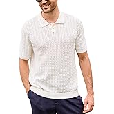 Kallspin Mens Polo Shirts Short Sleeve Button Down Textured Knit Cotton Openwork Collared Shirt Casual Summer Golf Beach Tops