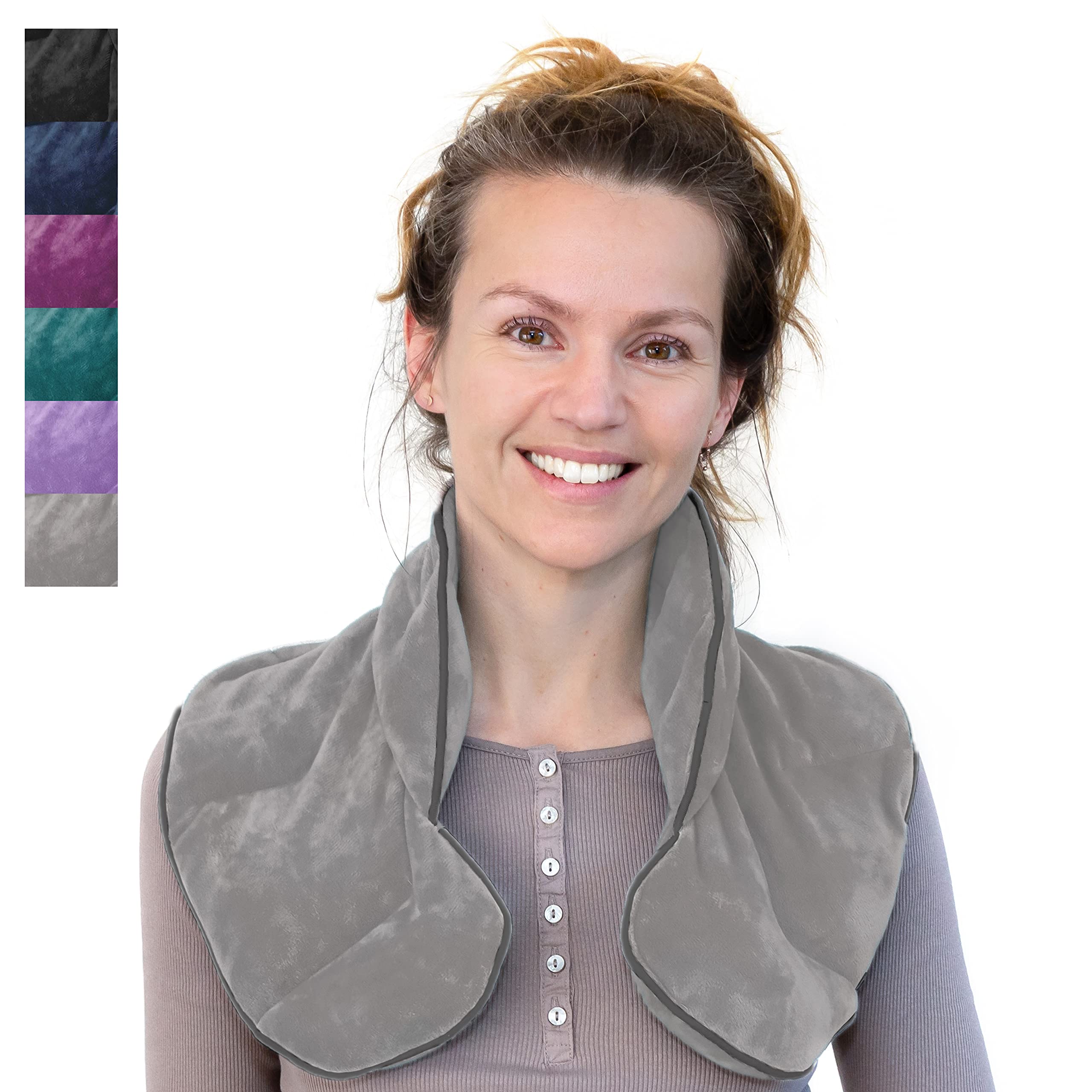 Qomfor - Microwavable Wheat Bag - Light Grey, Lavender Scent - 1.5kg Weighted Neck/Shoulder Wrap - Heating Pad - Hot/Cold Therapy, Stress Relief, Arthritis Pain, Muscle Tension, Headache